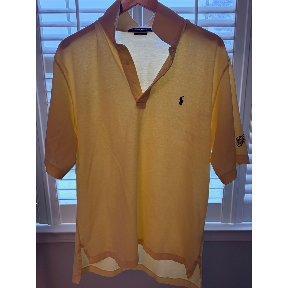 Polo Golf Ralph Lauren Mens Yellow Short Sleeve Pique Polo Shirt Navy Pony Logo